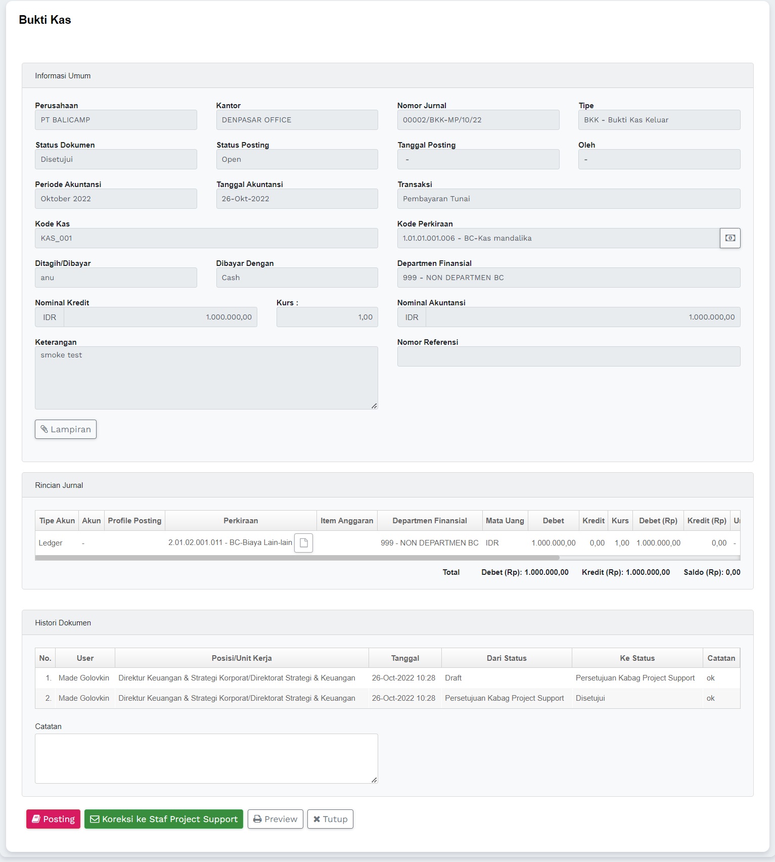 View Detail Bukti Kas